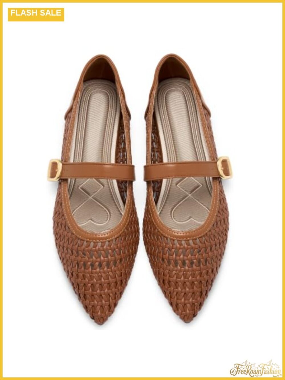 Women's Mesh Mary Jane Ballet Flats Woven Pointed Toe